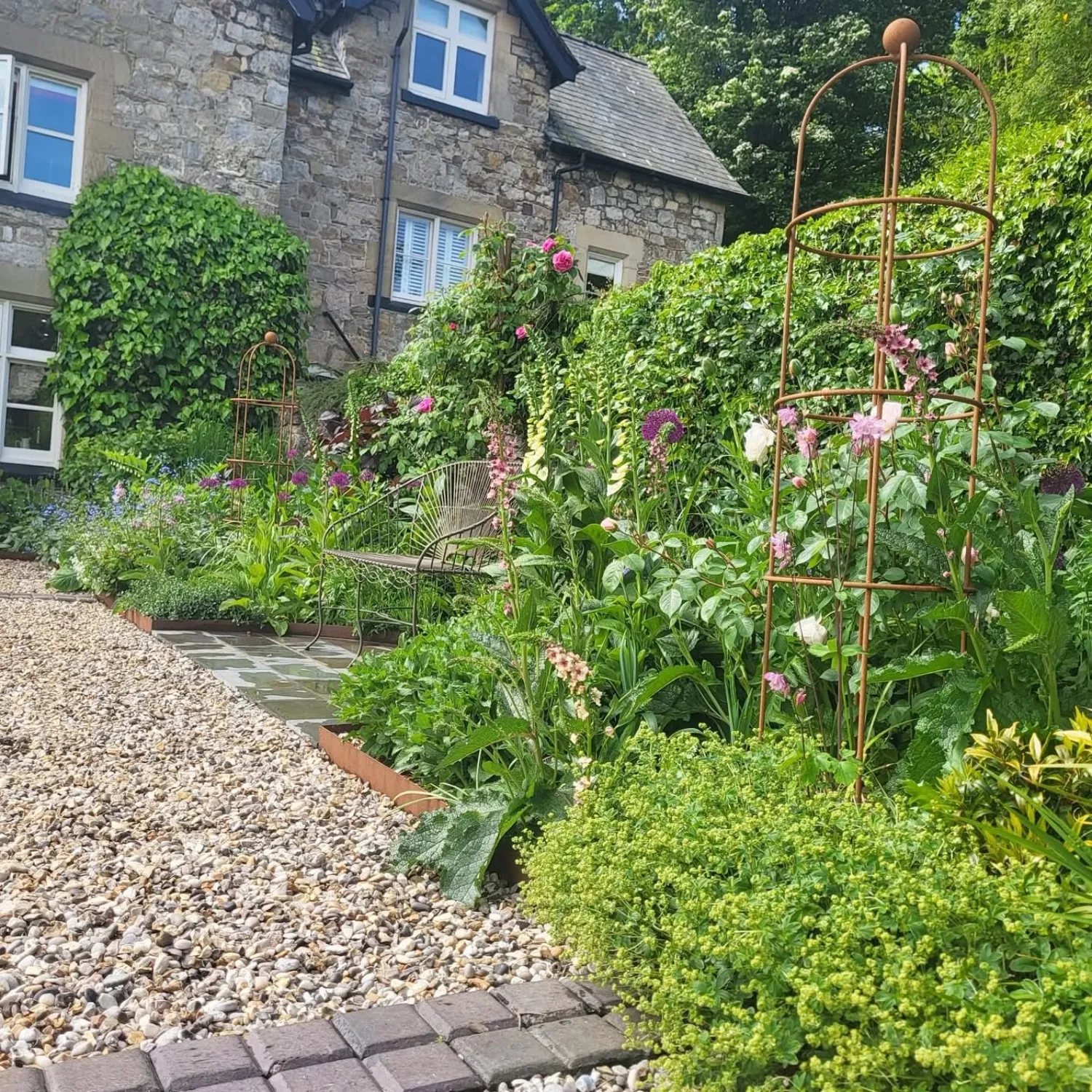 Established cottage garden border