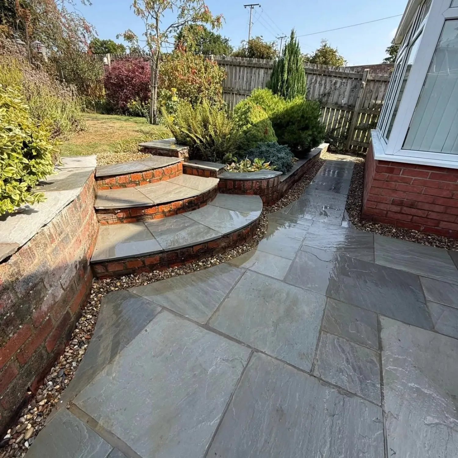 Stone paving and curved steps